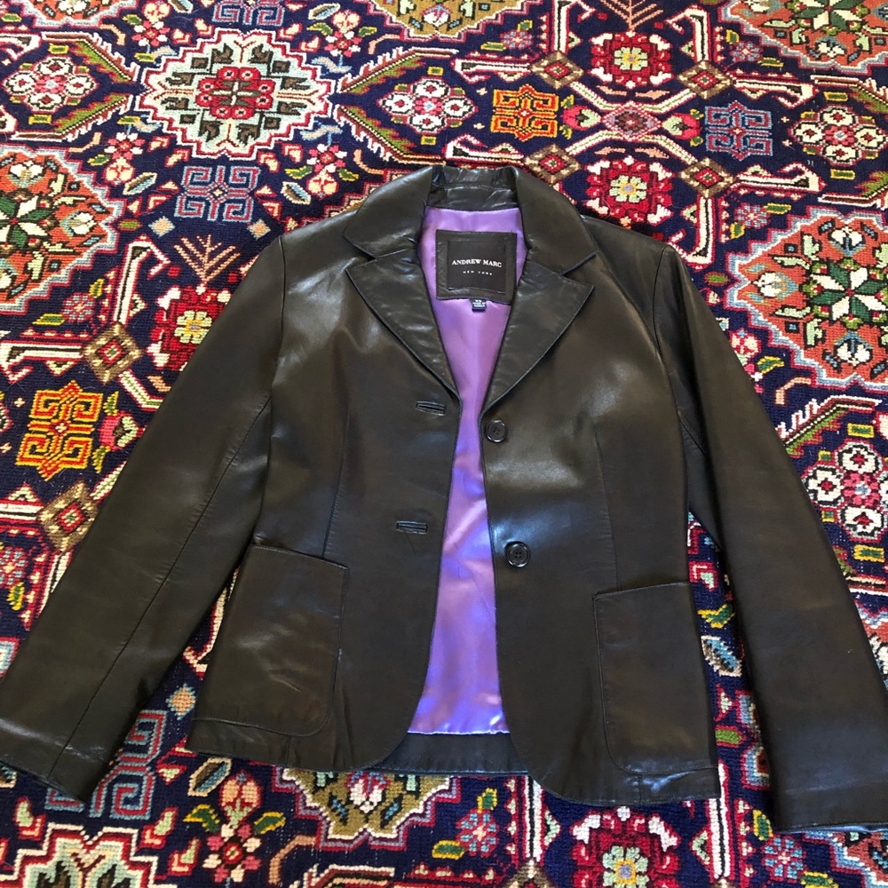 Black leather Andrew Marc jacket, XS